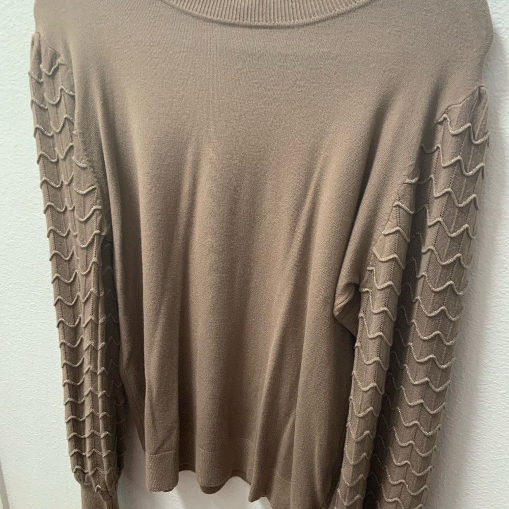 Milano Taupe Crewneck Sweater with Textured Sleeves